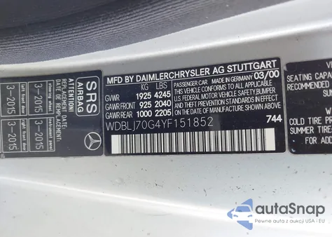 2000 Mercedes-Benz Clk 430 из США, поврежденный, VIN WDBLJ70G4YF151852